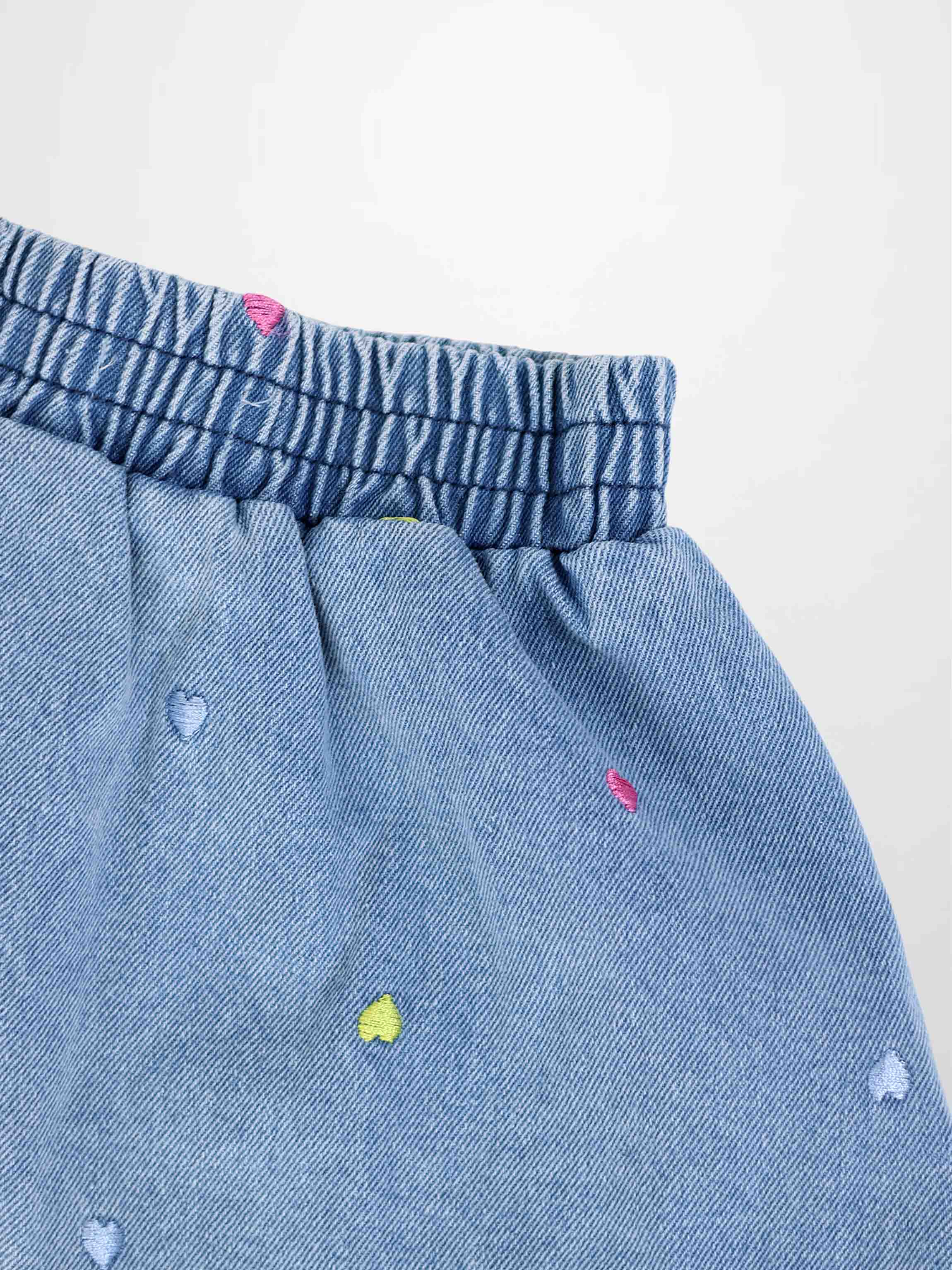 Embroidered Heart Denim Skirt