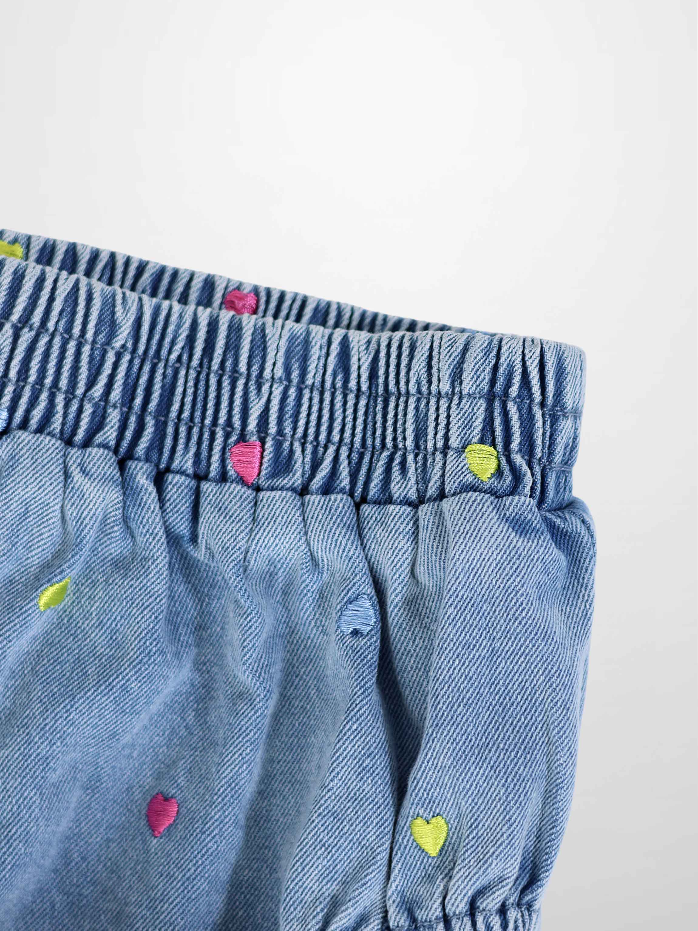 Embroidered Heart Denim Bloomers