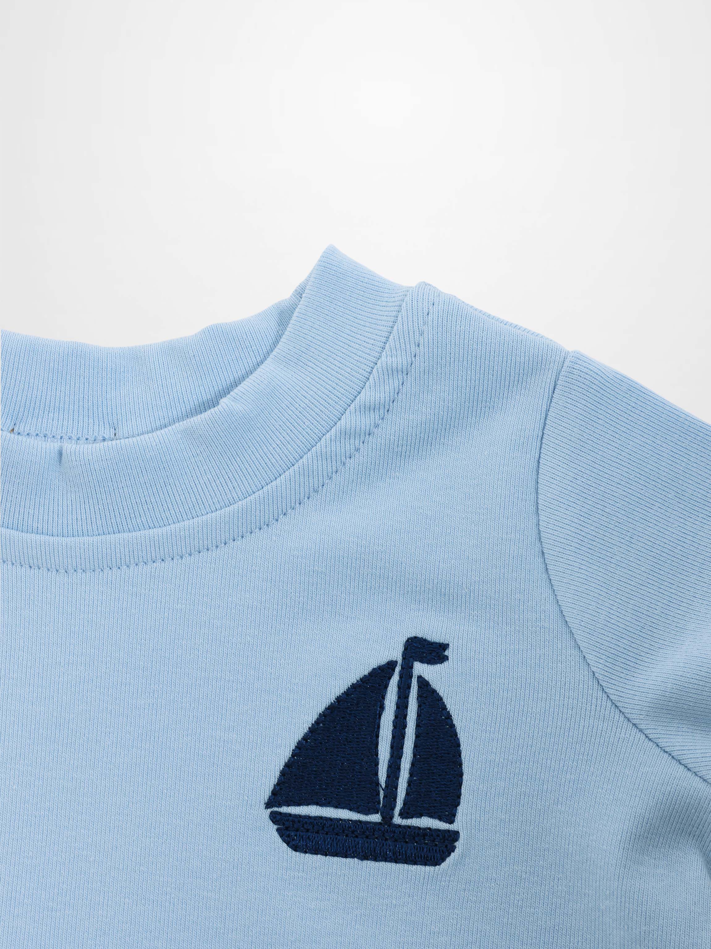 Short Sleeve Emblem Boxy T-Shirt - Light Blue