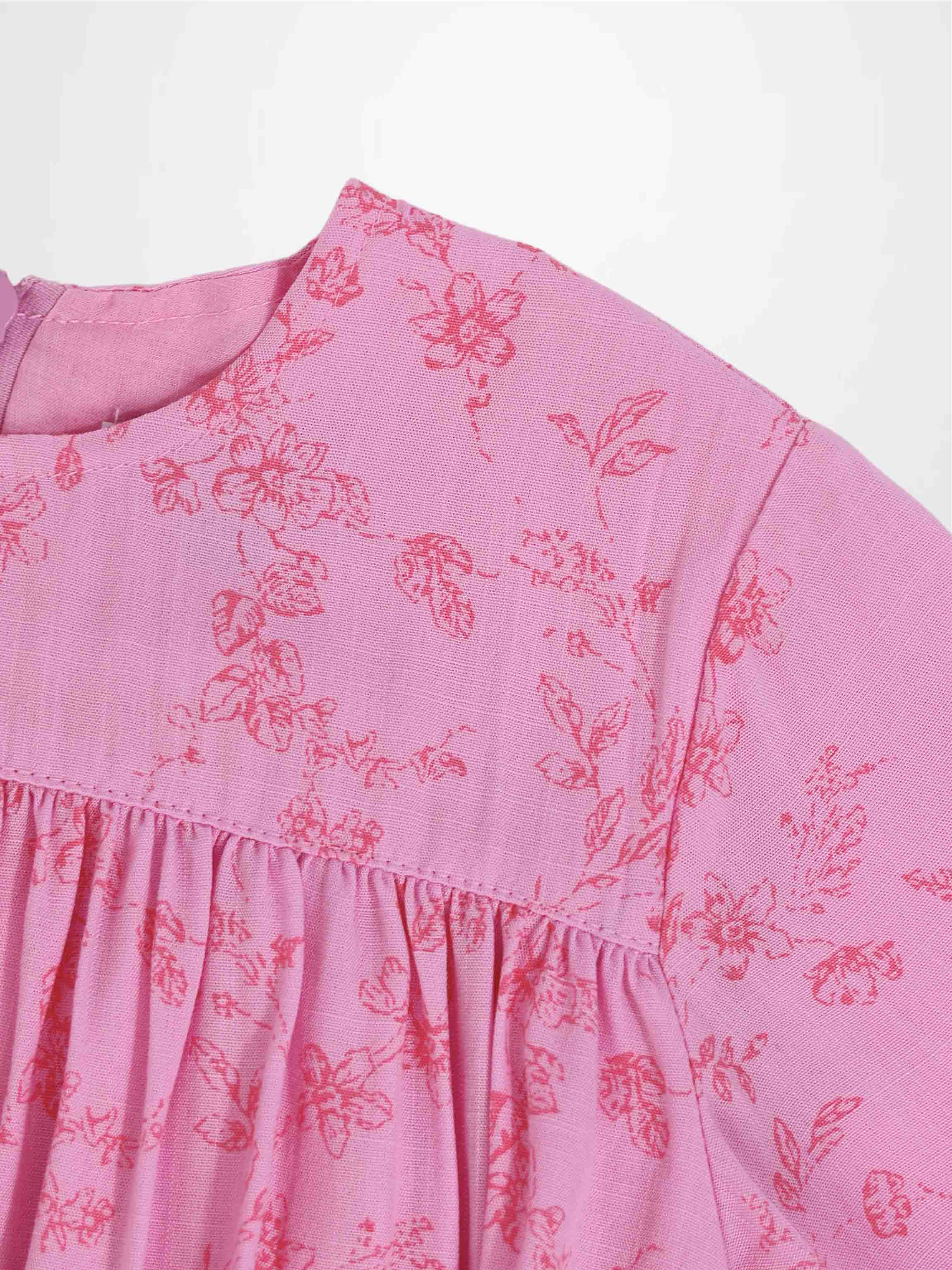 Pink Flower Dress - 3/4 Sleeve