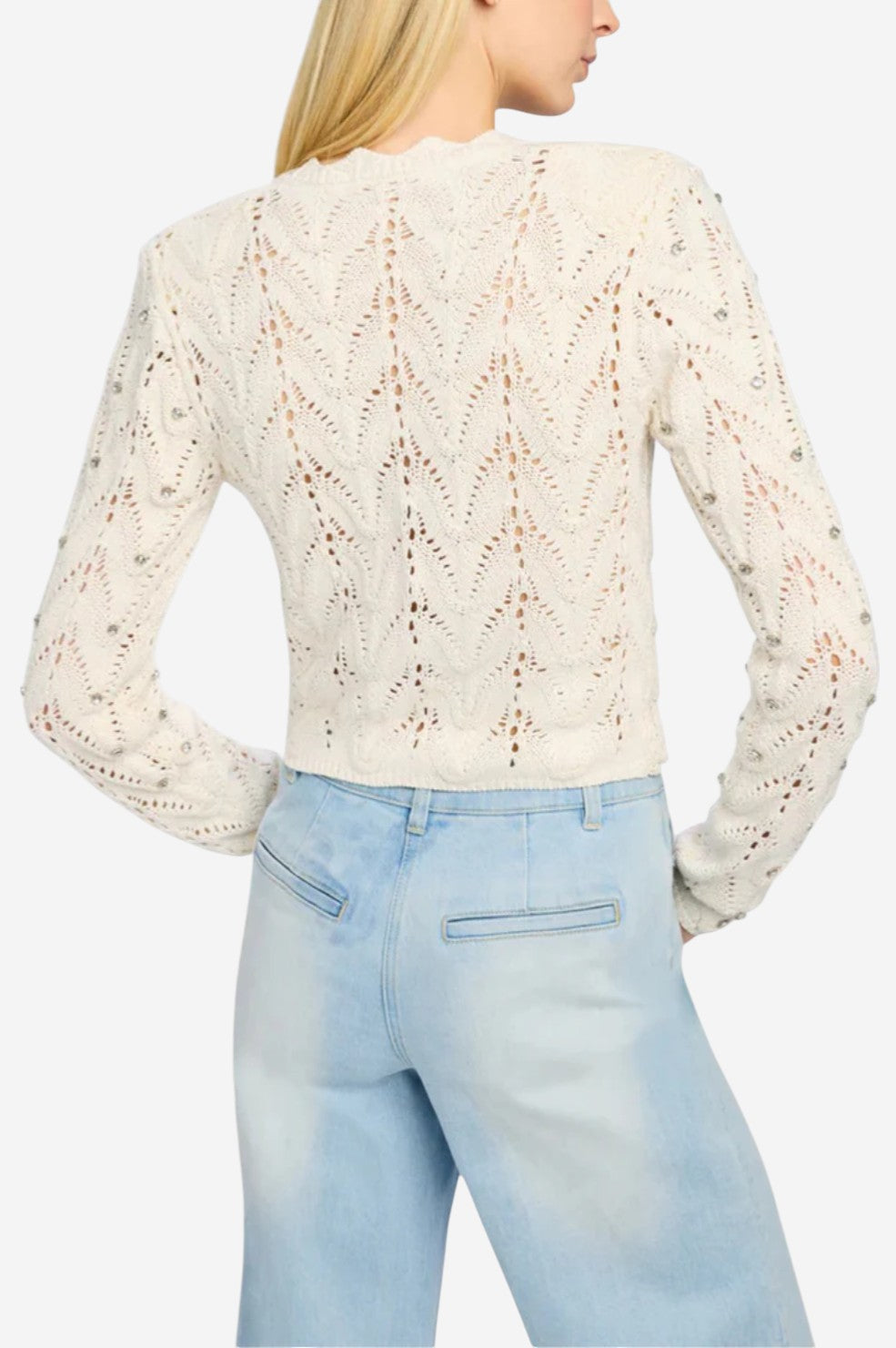 Blake Crystal Pointelle Cardigan - Natural
