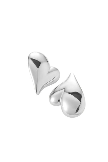 Mega Art Heart Button Earrings - Silver