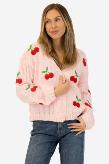 Lexi Cardigan - Pink/Red Cherries