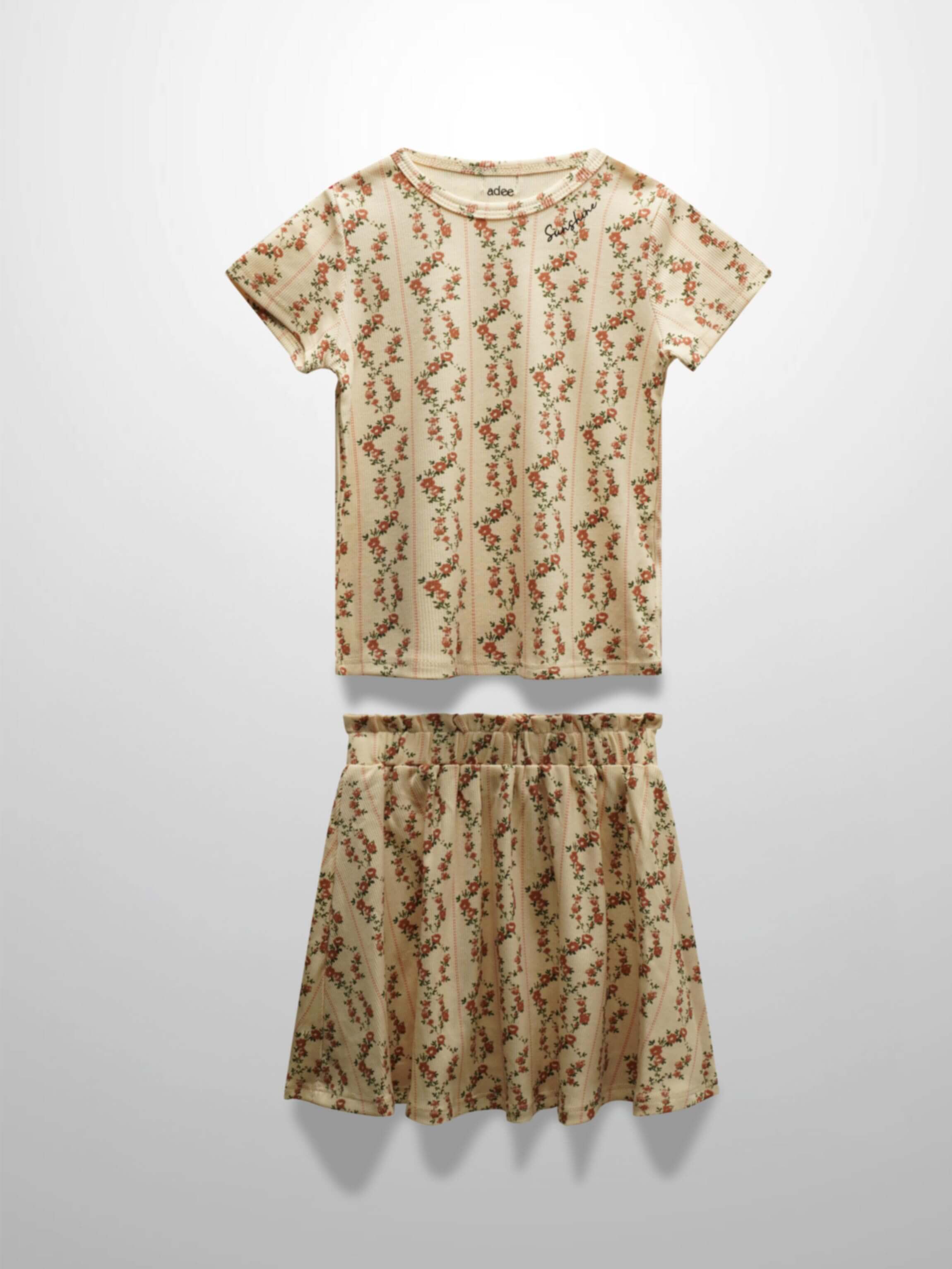 Floral cascade Short sleeve shirt & skirt
