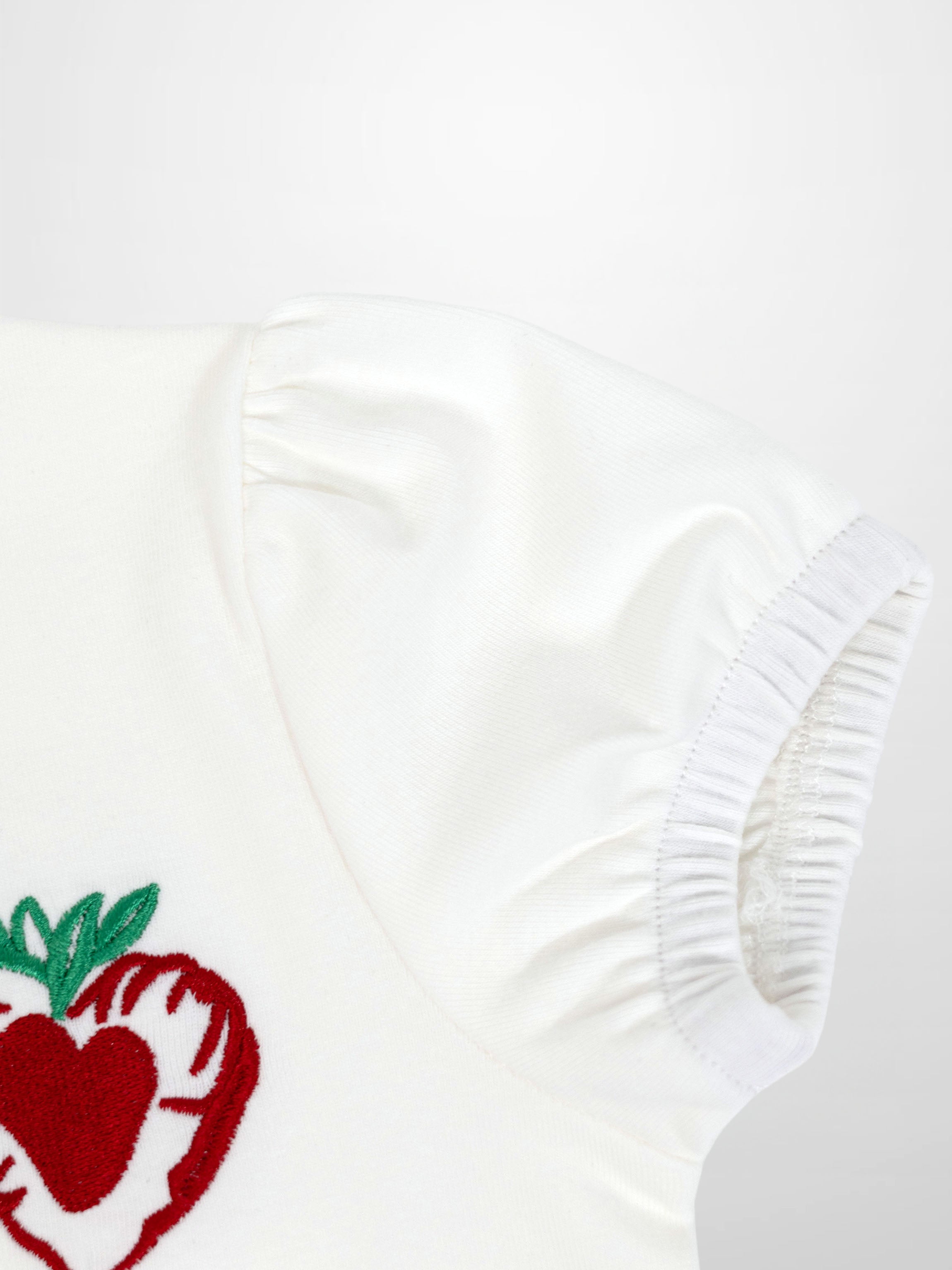 Embroidered Strawberry Short Puff Sleeve T-shirt