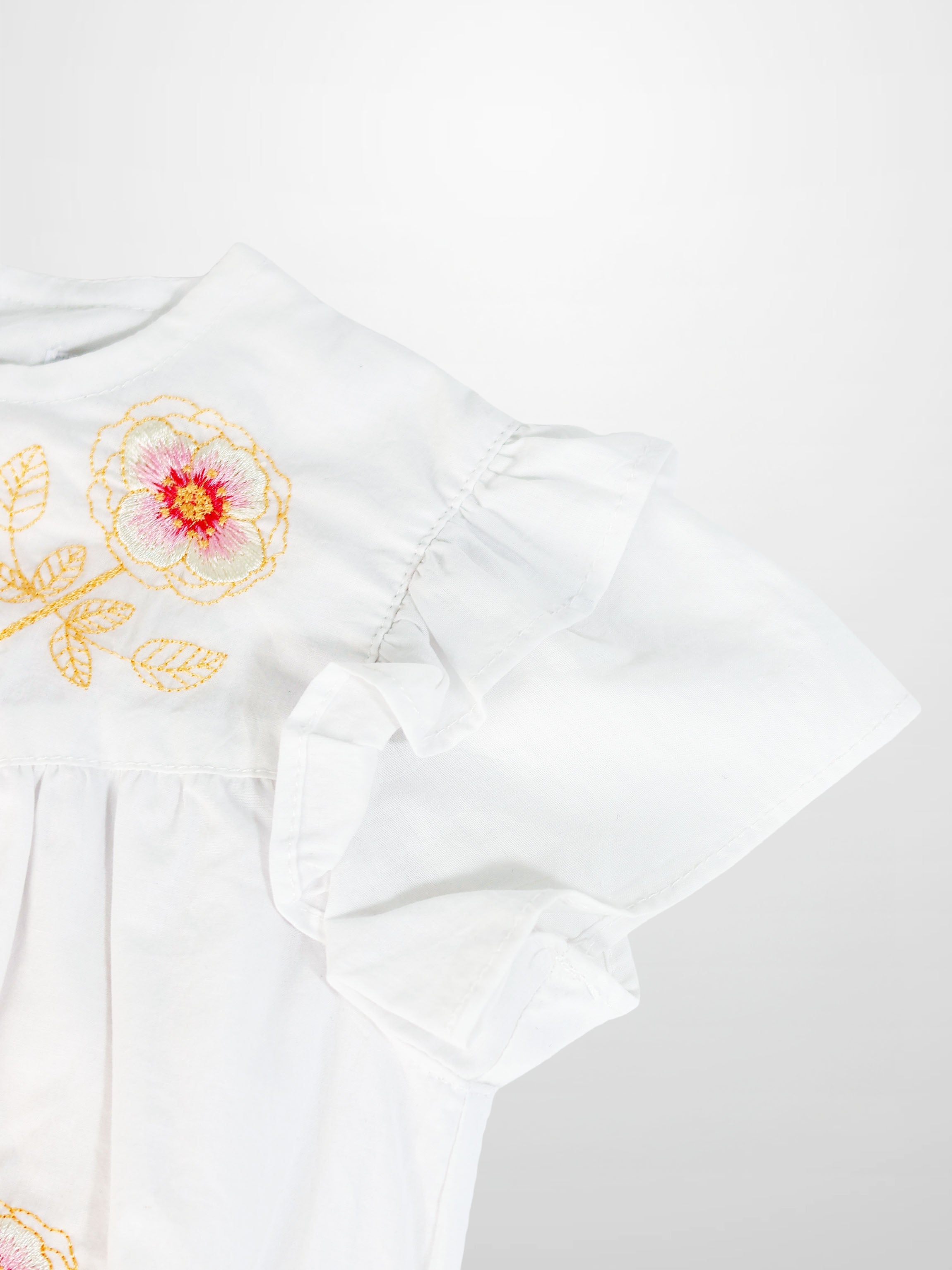 Embroidered Flower Dress - Short Sleeve