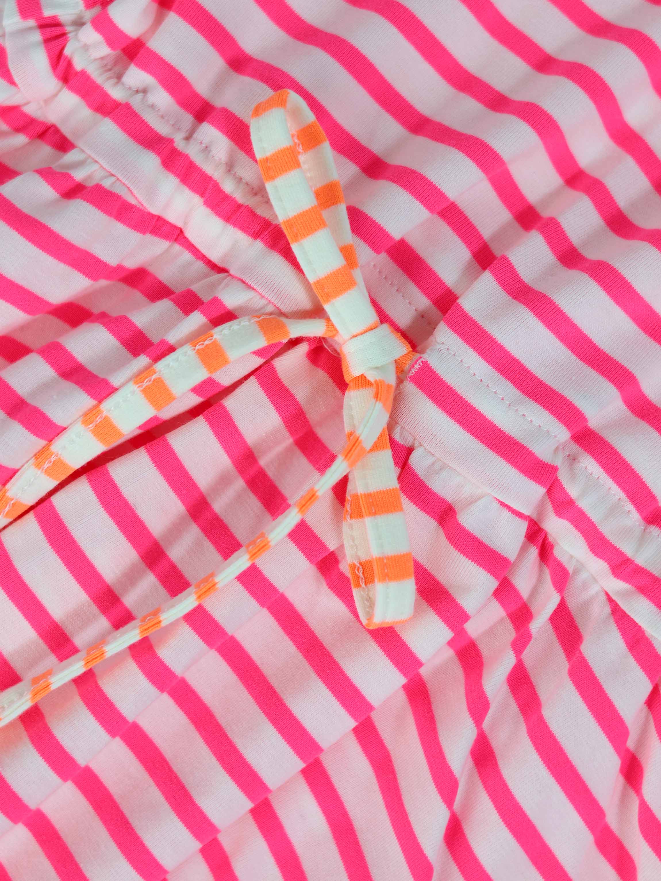 Neon Pink Striped Dress -  Short Sleeve