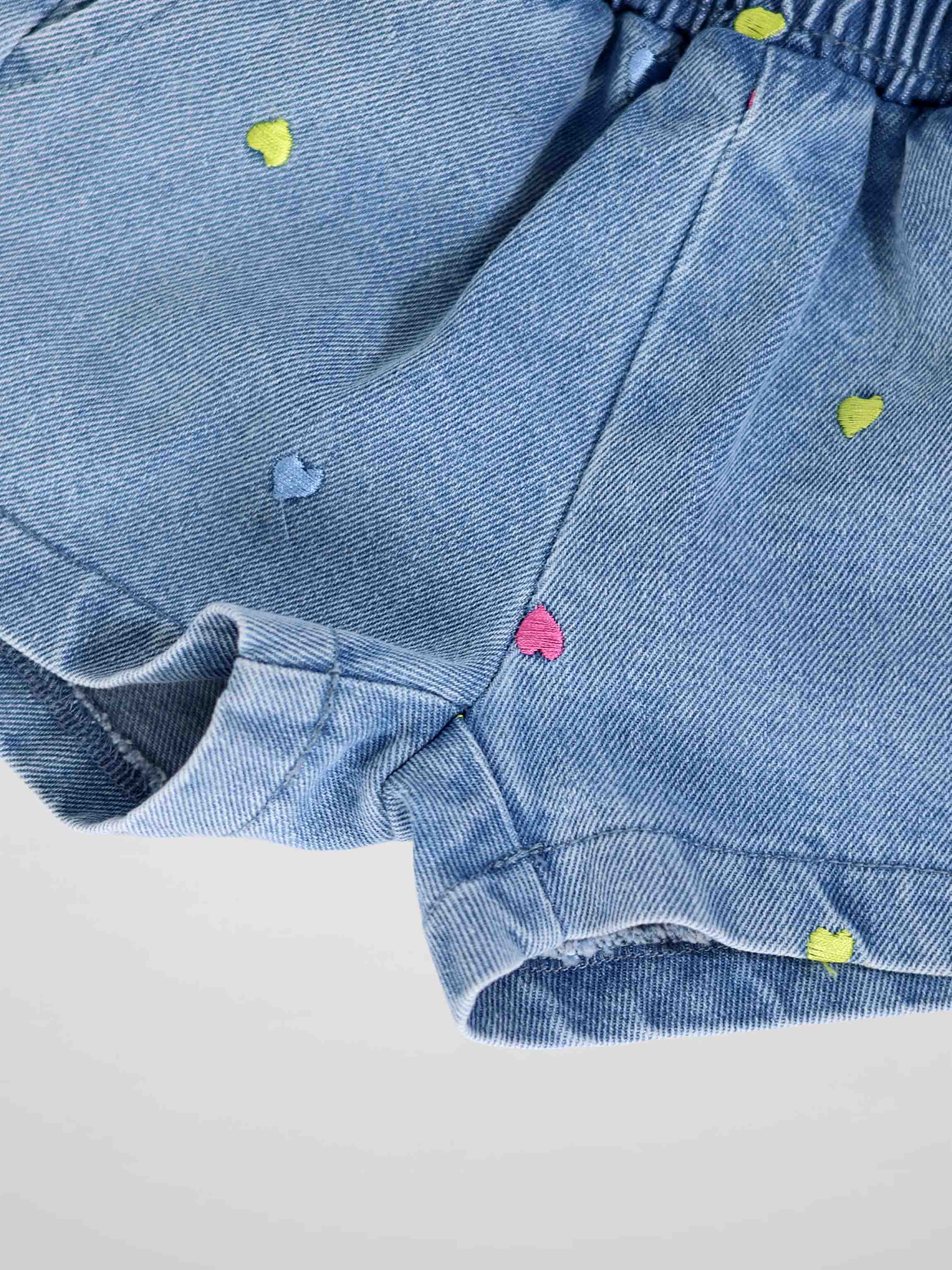 Embroidered Heart Denim Shorts