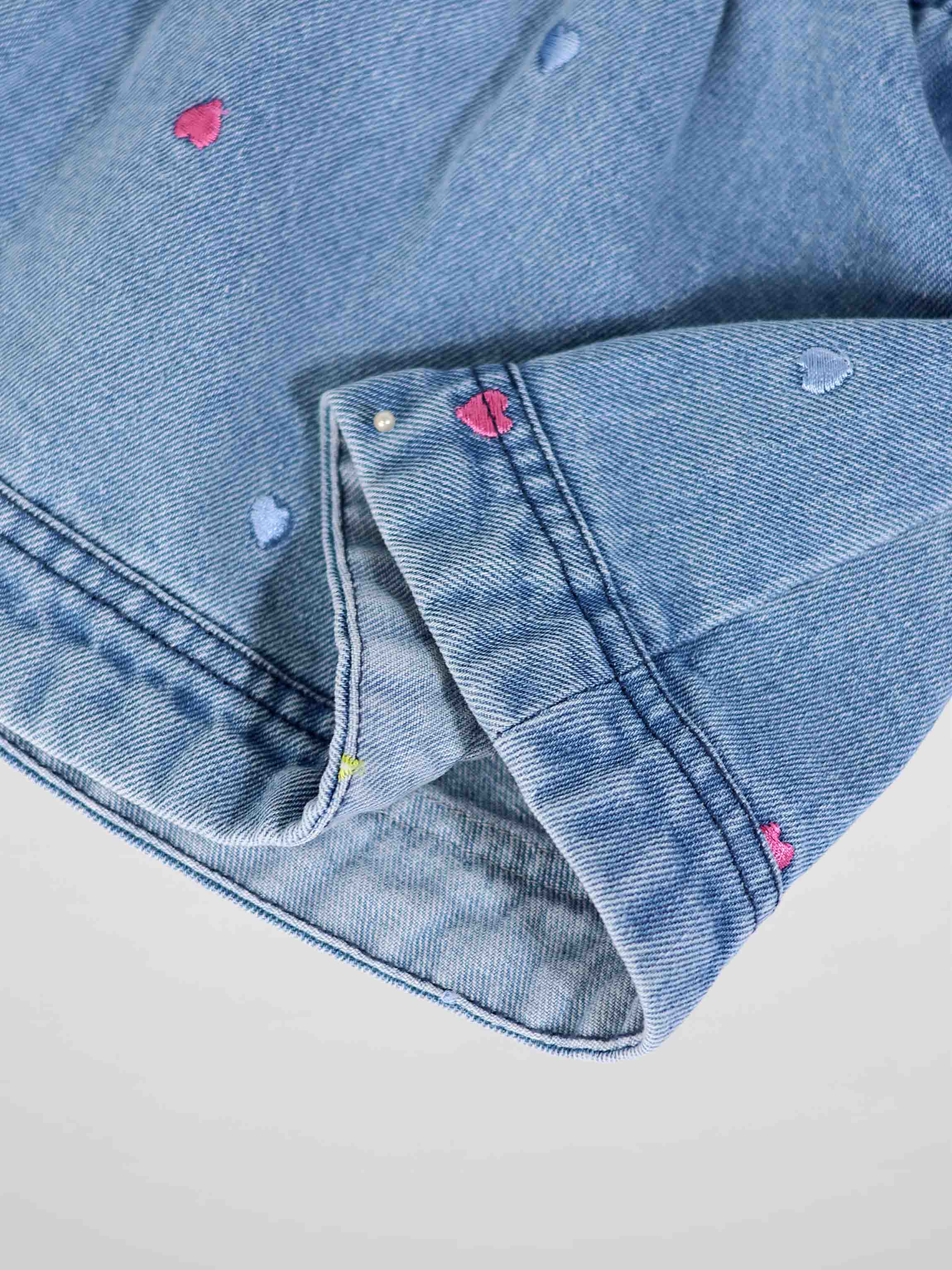 Embroidered Heart Denim Skirt