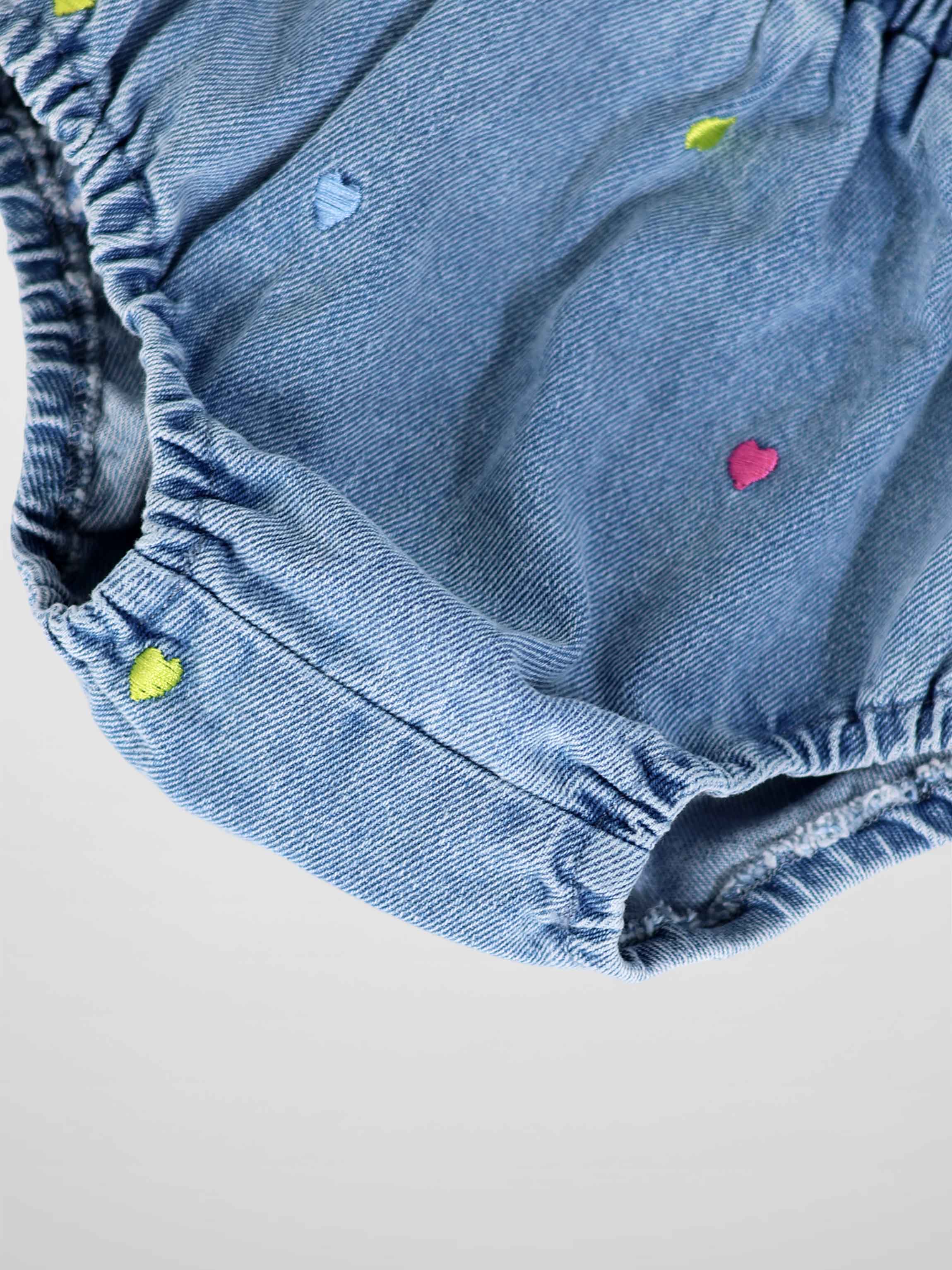 Embroidered Heart Denim Bloomers