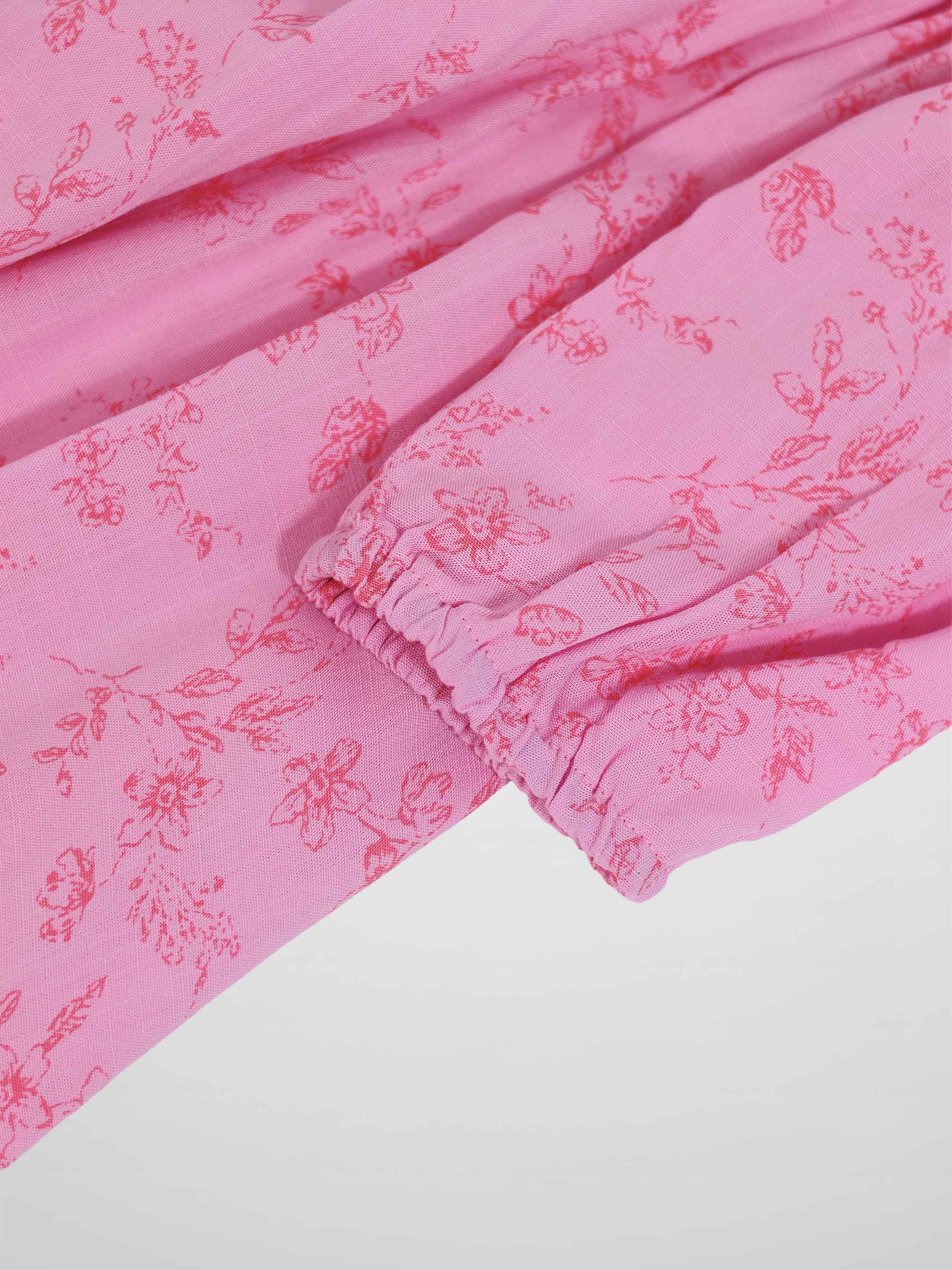 Pink Flower Dress - 3/4 Sleeve