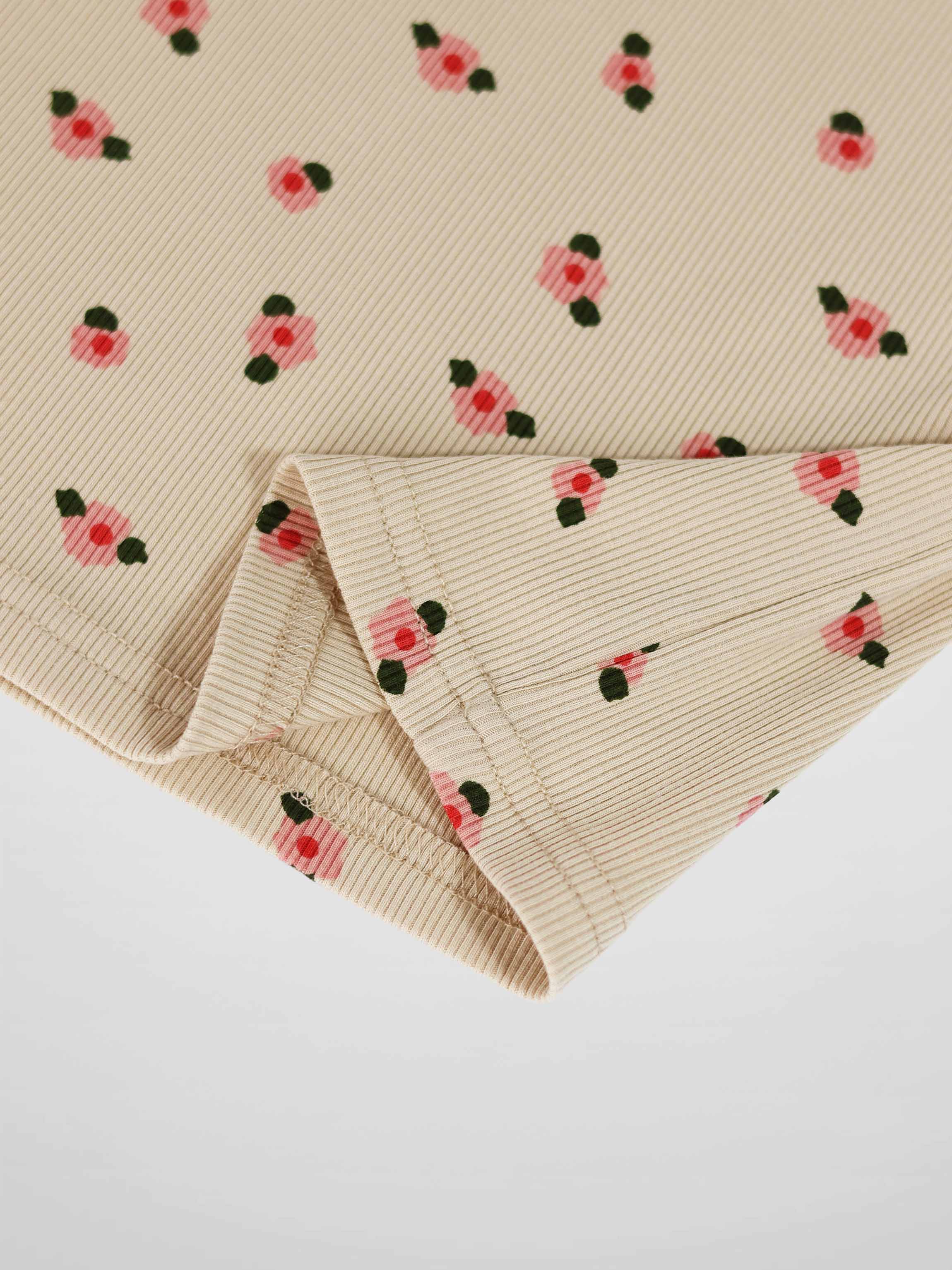 Tan Floral T-shirt - 3/4 Sleeve