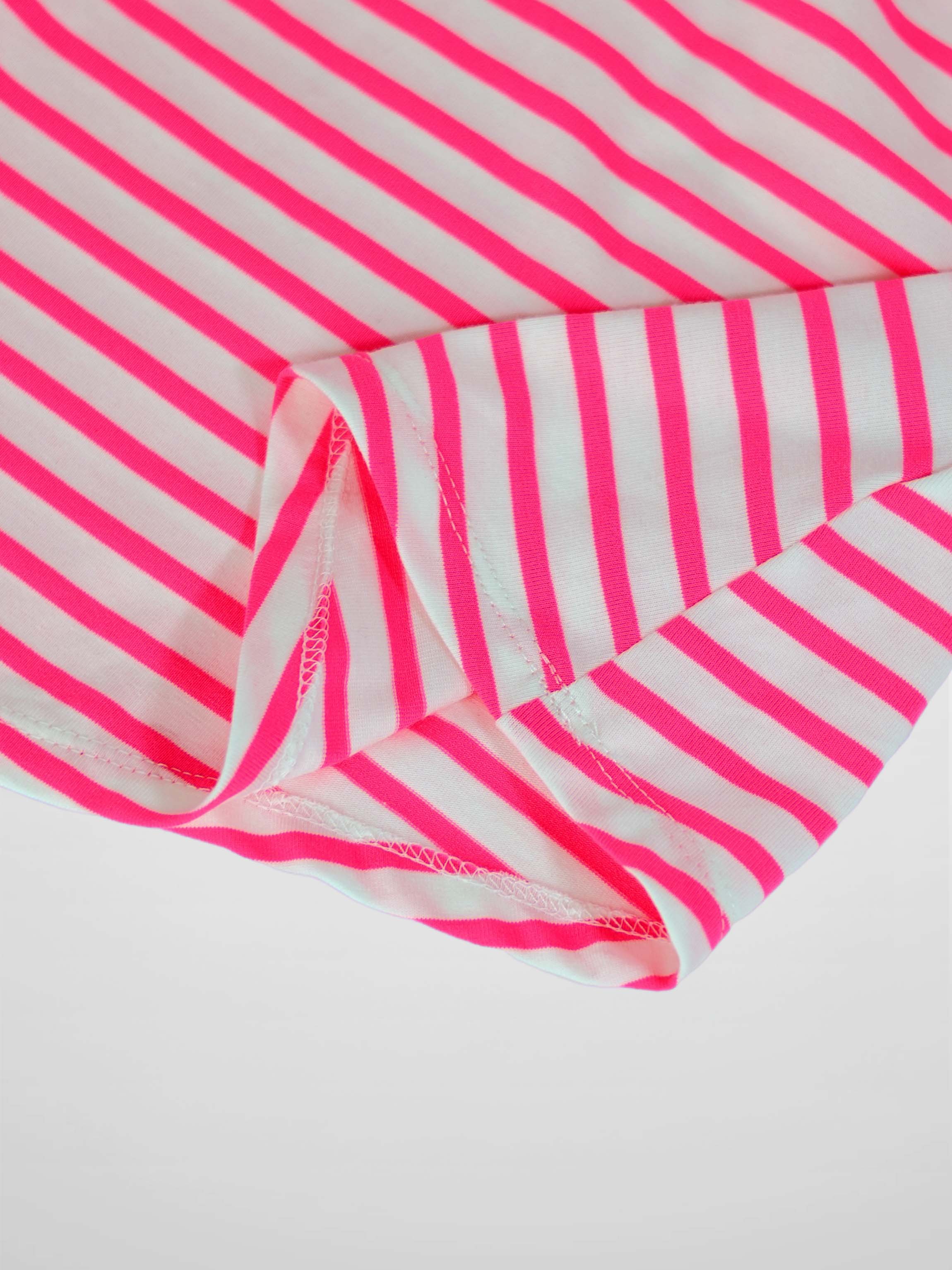 Neon Pink Striped Dress -  Short Sleeve