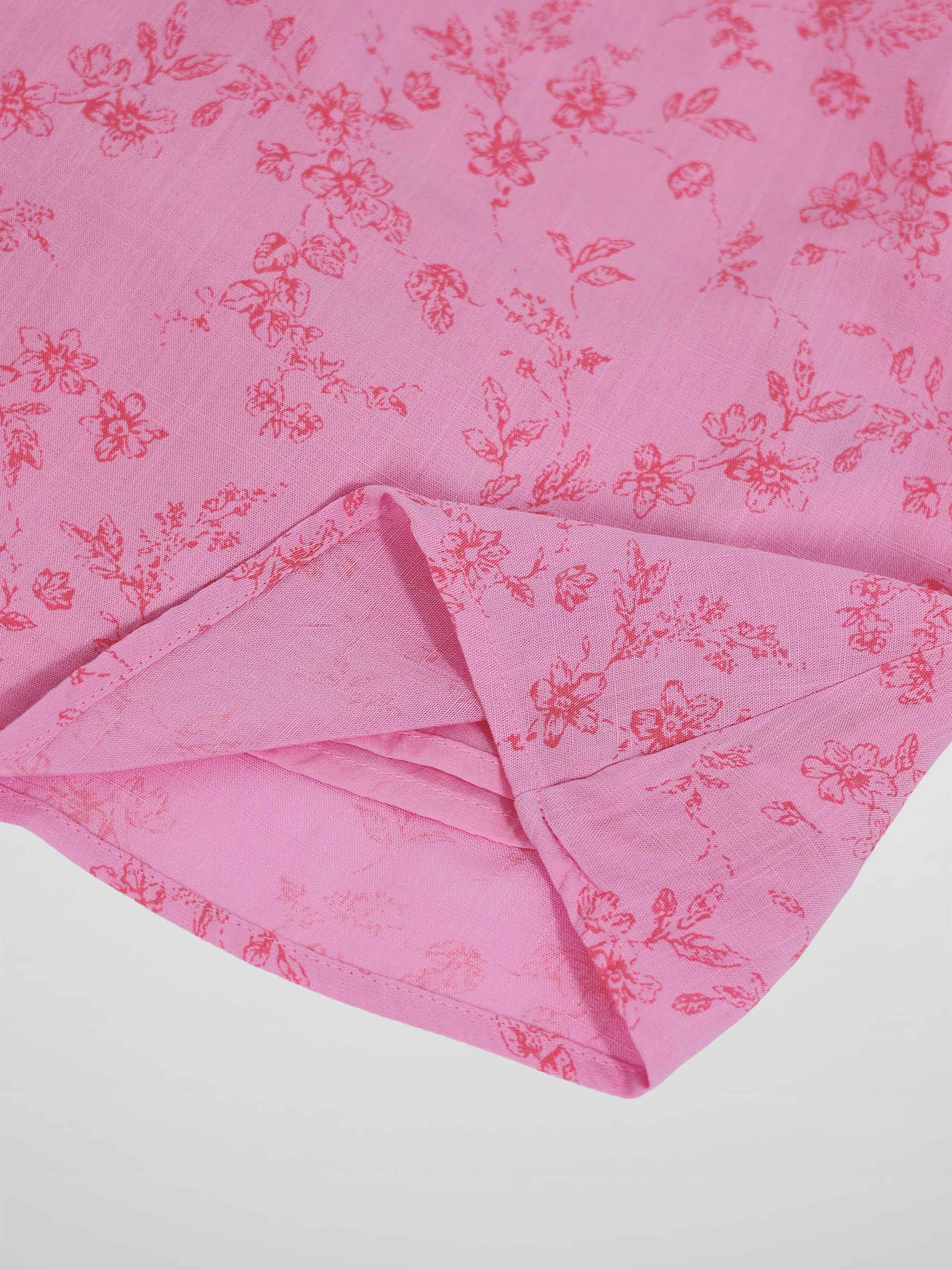 Pink Flower Dress - 3/4 Sleeve