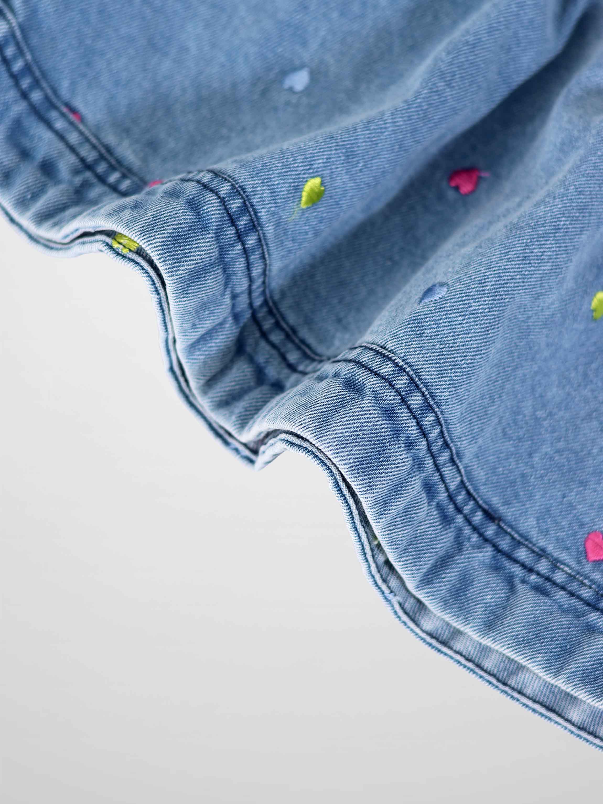 Embroidered Heart Denim Skirt