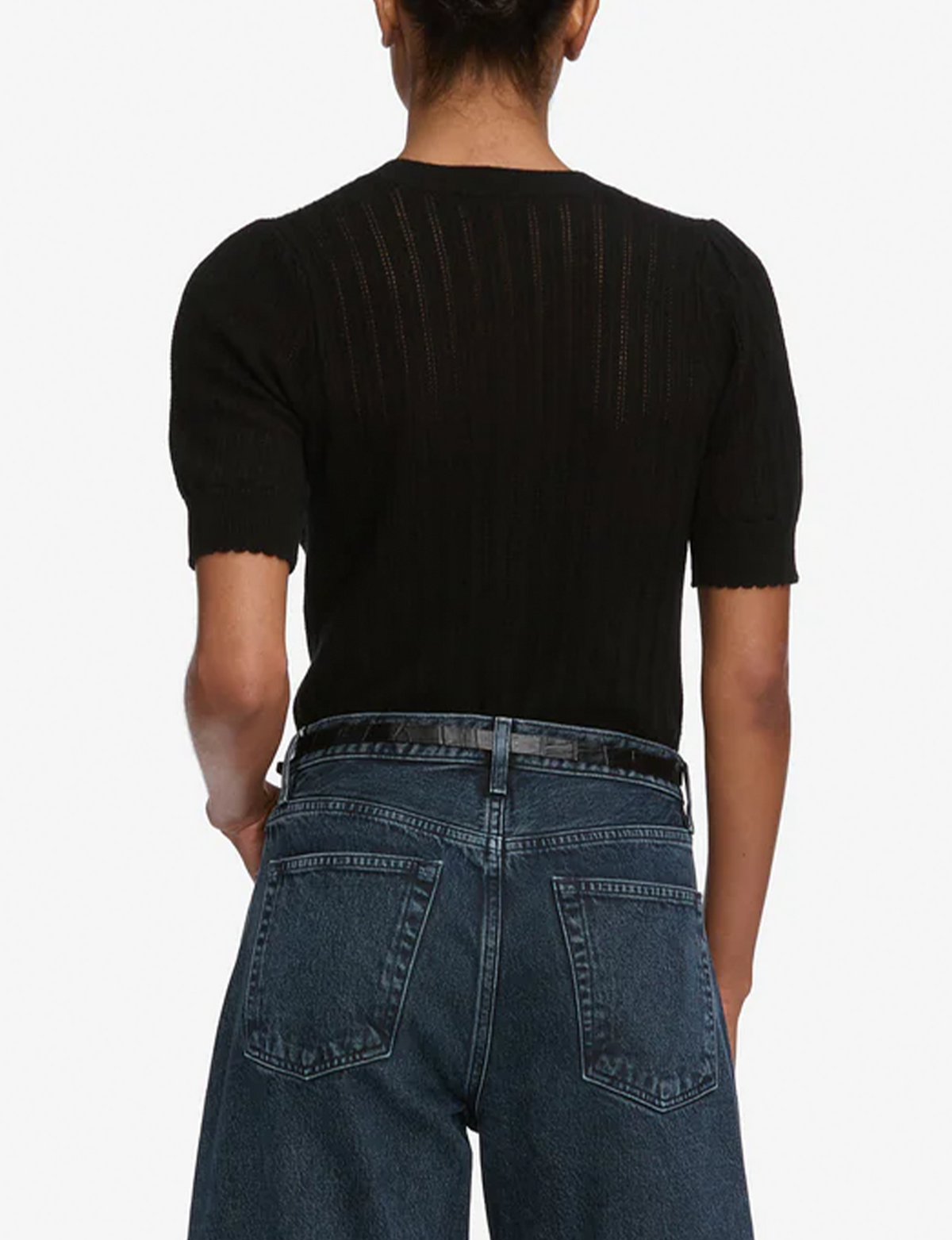 Ladder Pointelle Sweater, Black