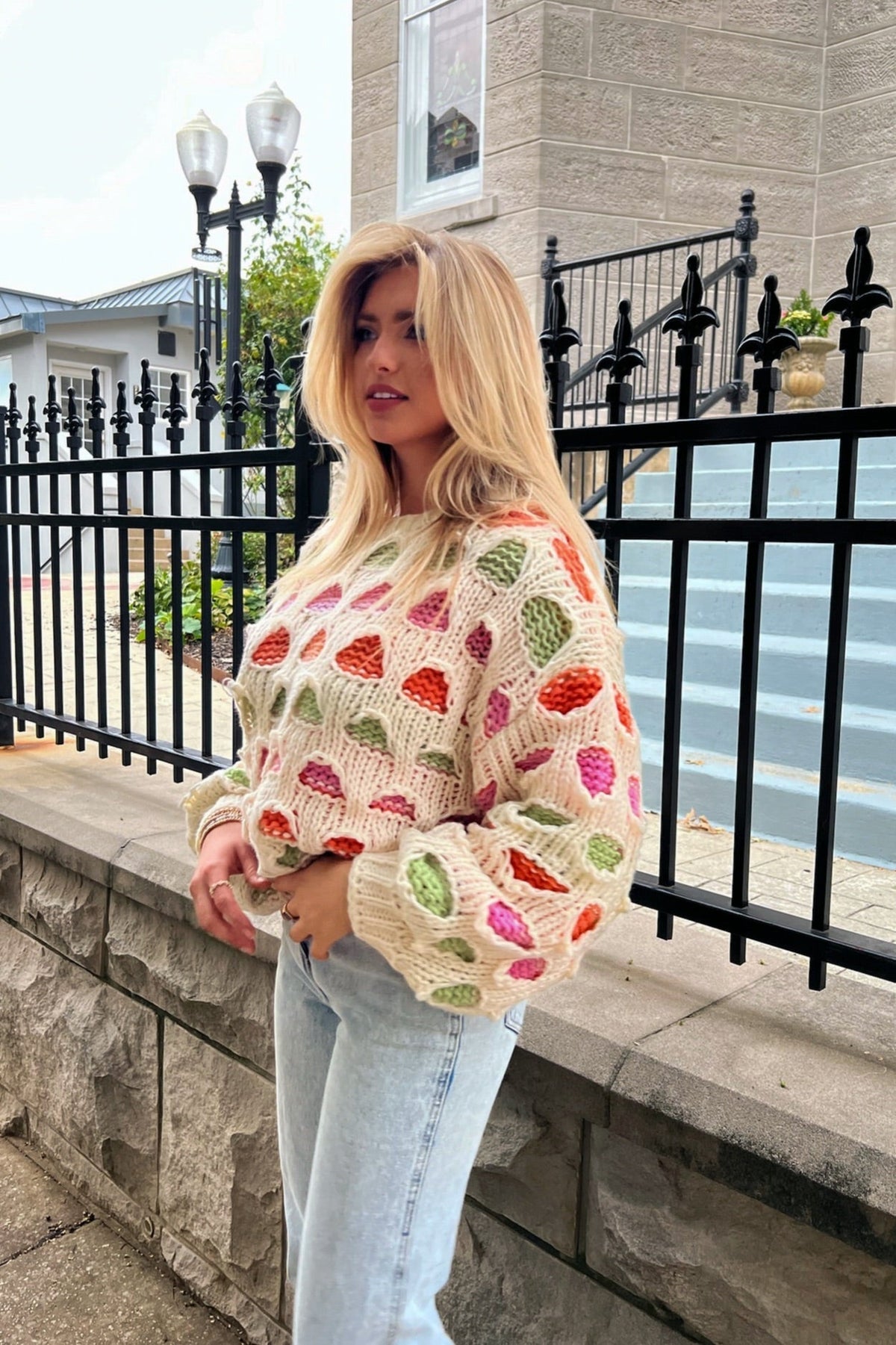 Cream Multicolor Chunky Knit Sweater