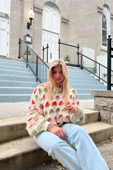 Cream Multicolor Chunky Knit Sweater