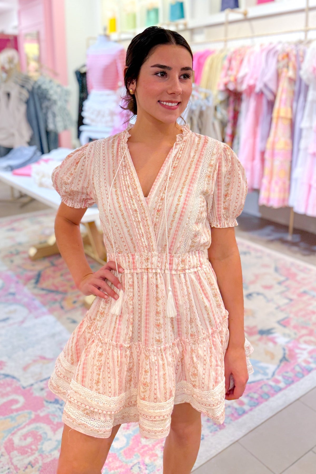 Pink Coquette Floral Tiered Ruffle Mini Dress