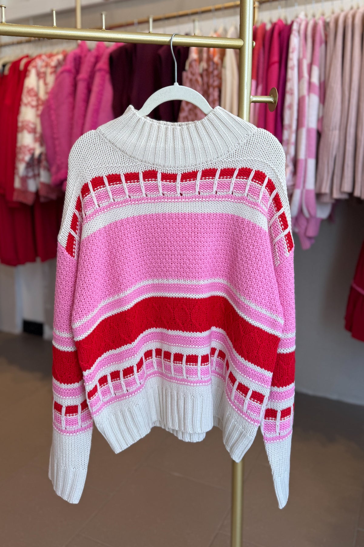 Pink and Red Striped Turtleneck Sweater