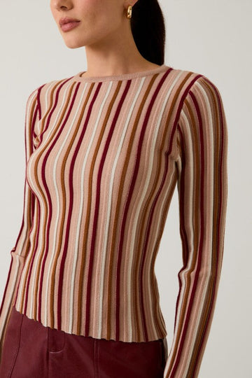 Mocha Striped Round Neck Sweater