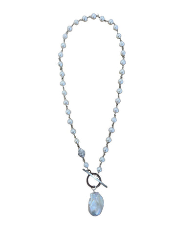 Pearl Toggle Necklace - Silver