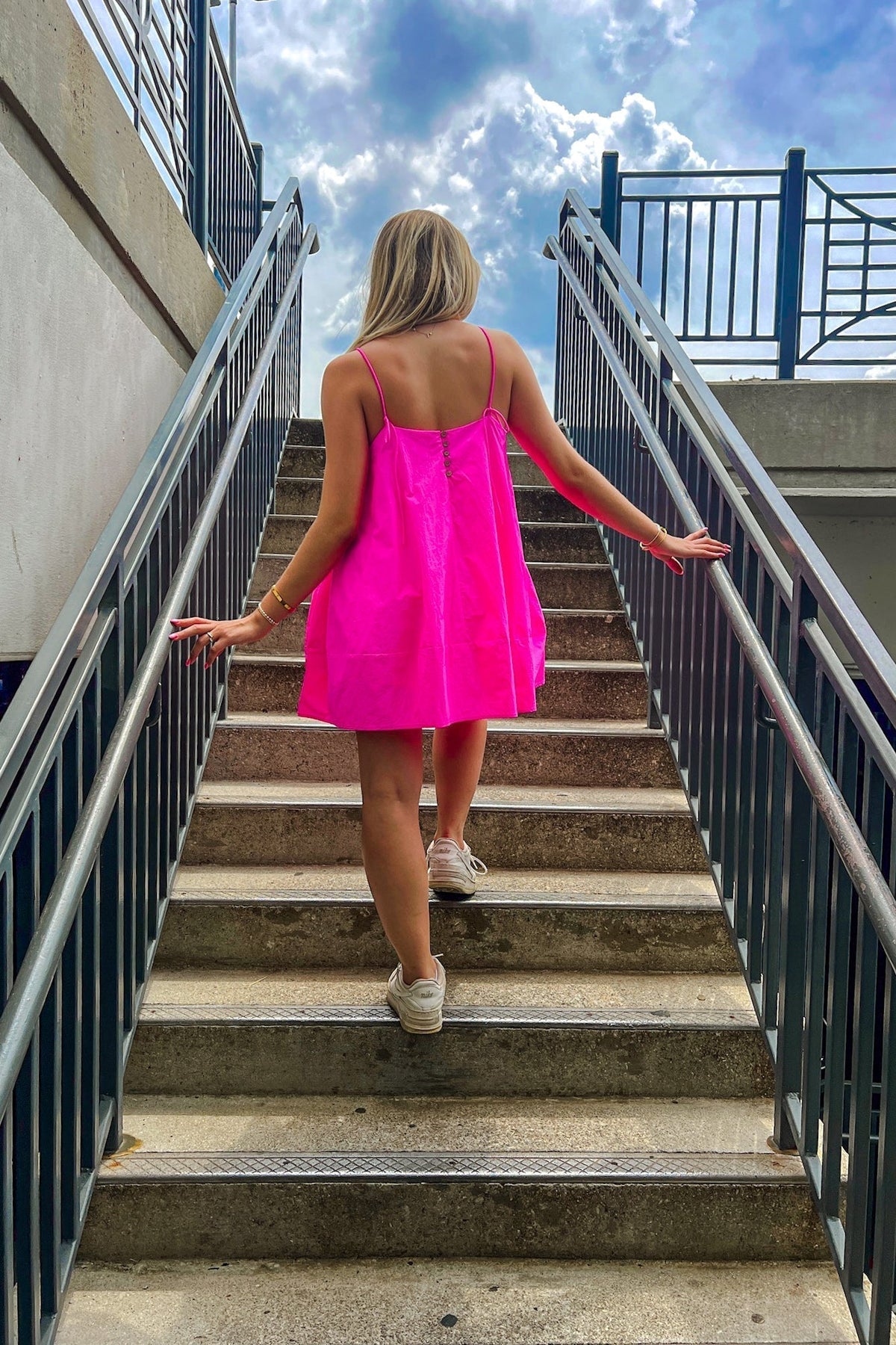 Neon Pink Tie Strap Casual Mini Dress