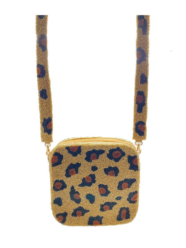 Leopard Print Beaded Box Purse