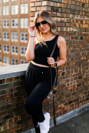 Black One Shoulder Ribbed Tank Top