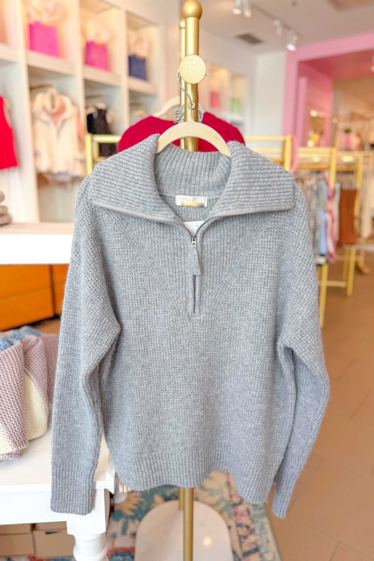 Grey Half Zip Collared Knit Sweater
