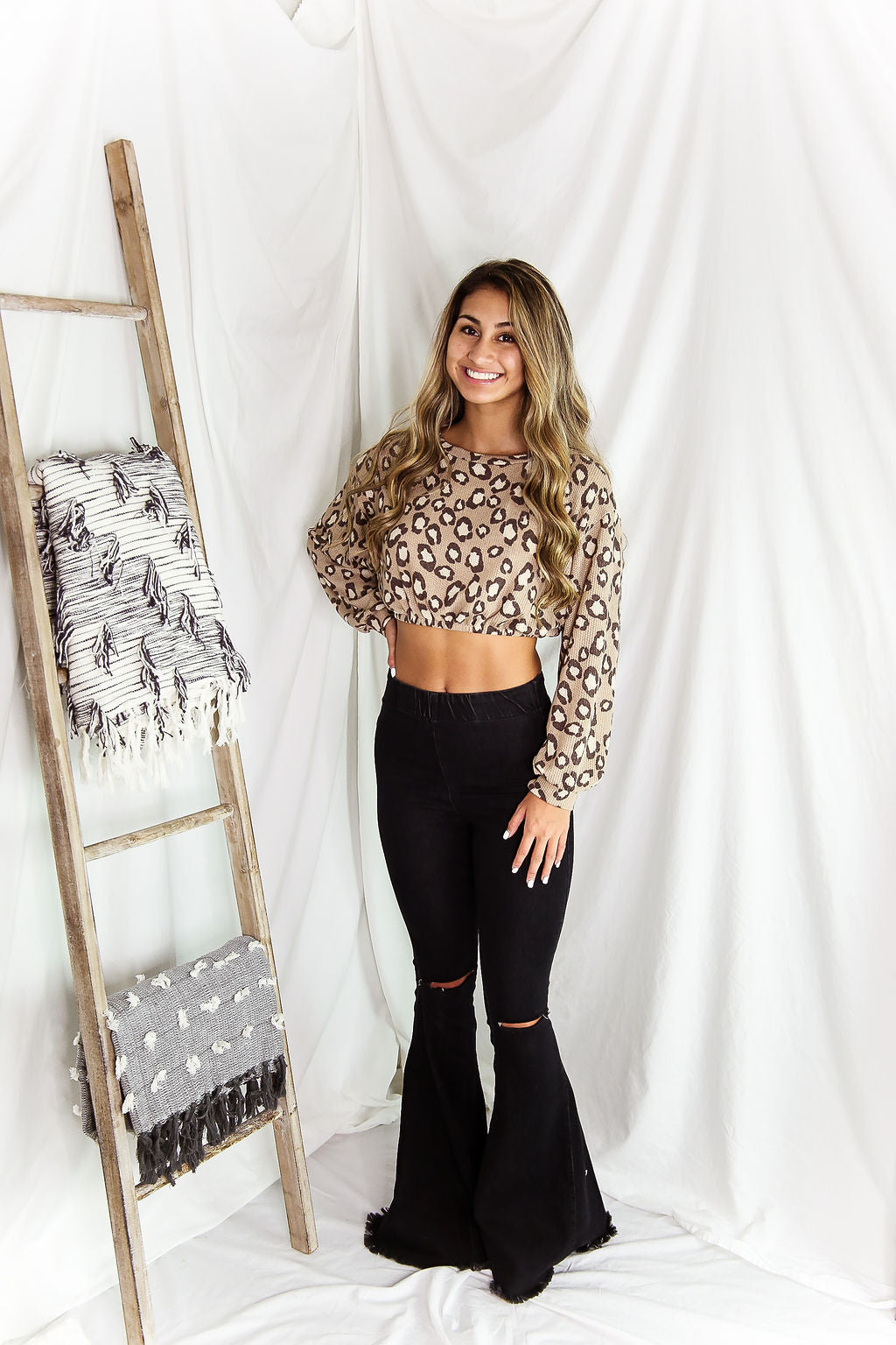 Cheetah Long Sleeve Waffle Crop Top