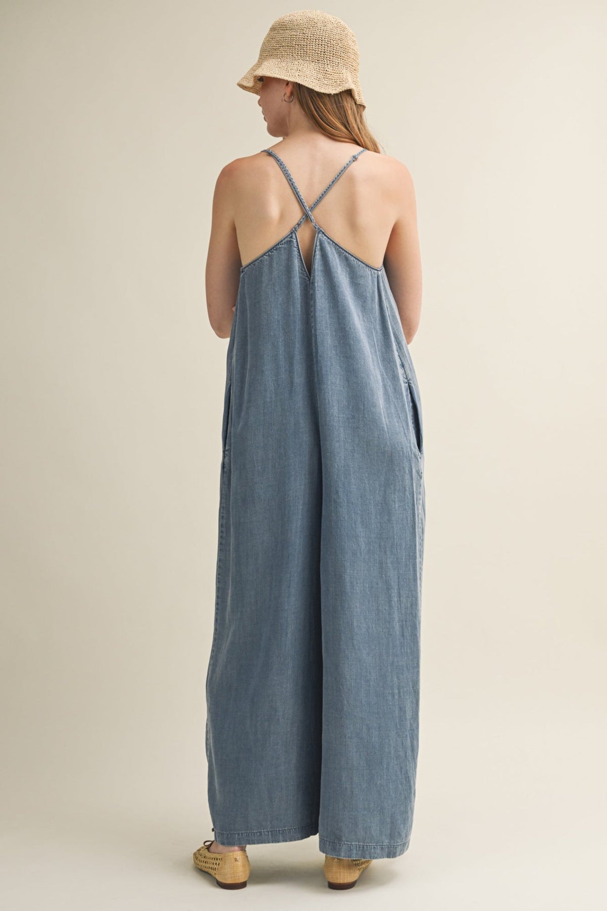 KEKE DENIM WIDE-LEG JUMPSUIT