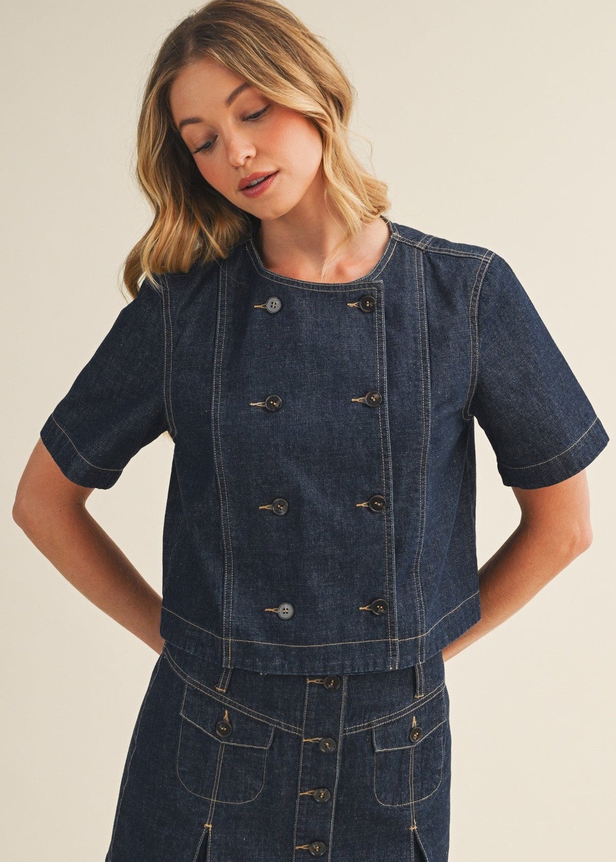 ELLE SHORT SLEEVE DENIM TOP