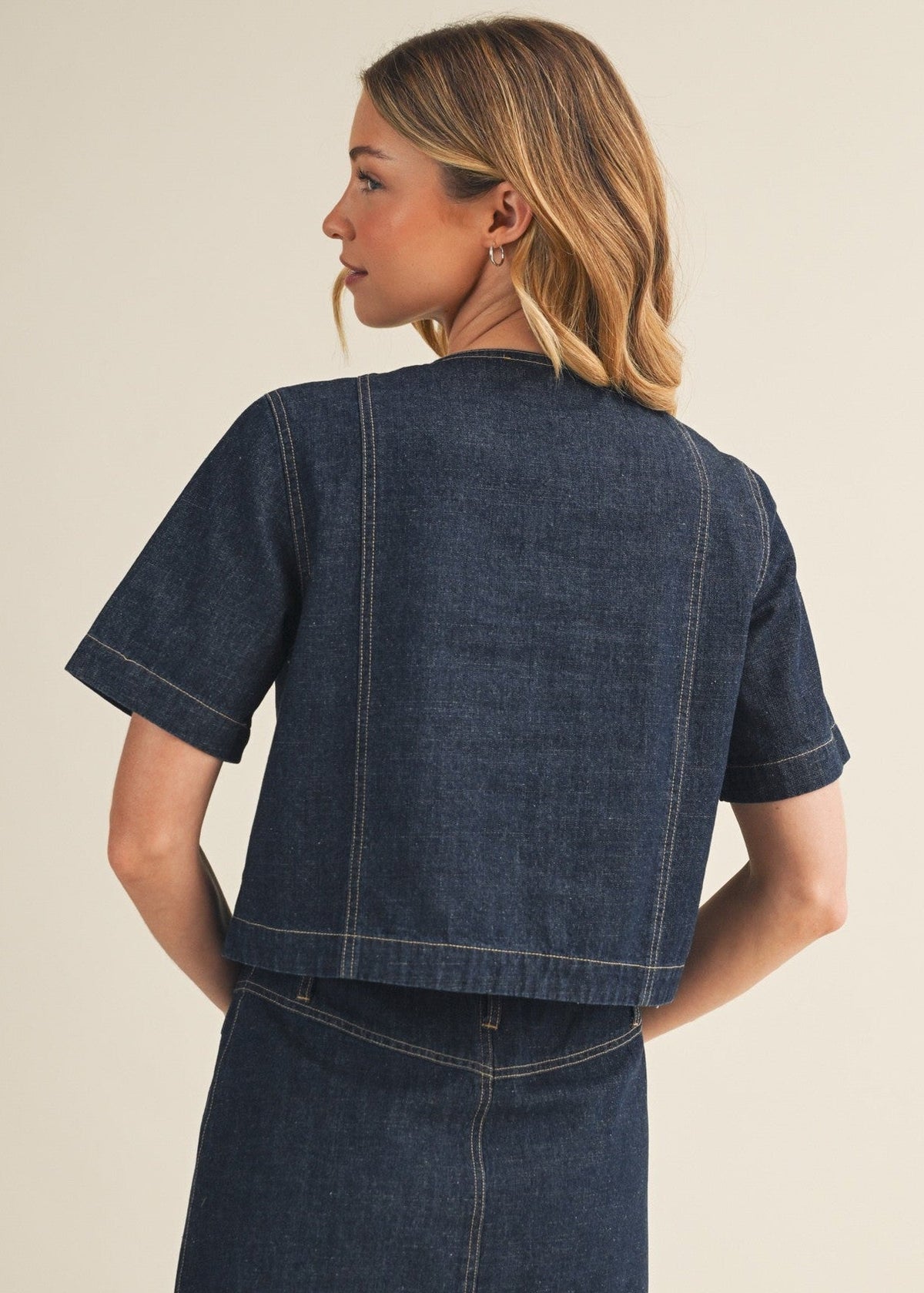 ELLE SHORT SLEEVE DENIM TOP