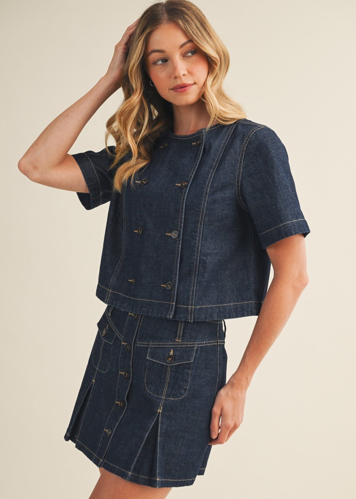 ELLE SHORT SLEEVE DENIM TOP
