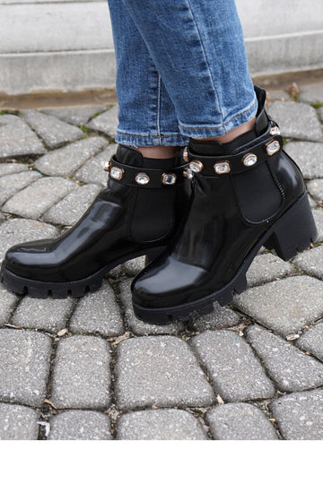 Black Rhinestone Amulet Ankle Booties