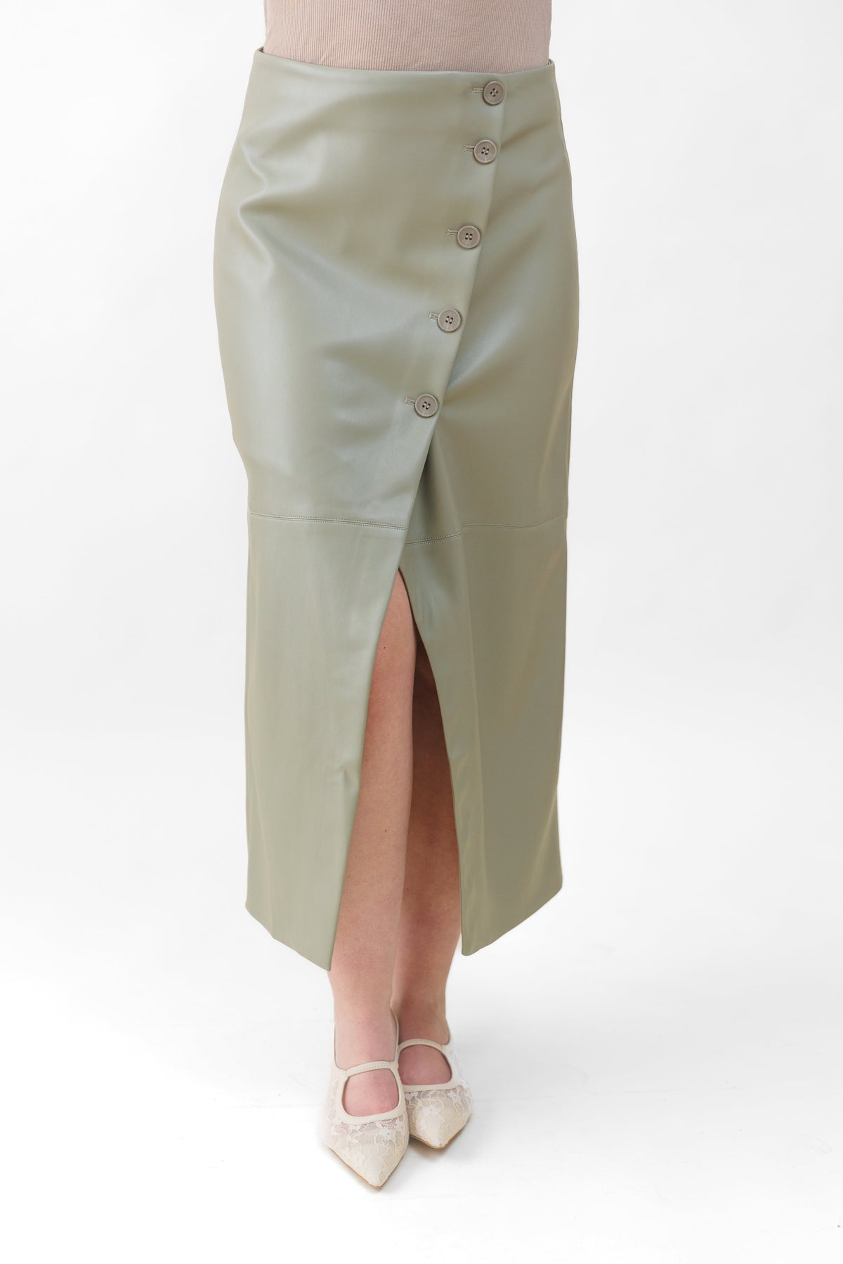 SADIE FAUX LEATHER MIDI SKIRT