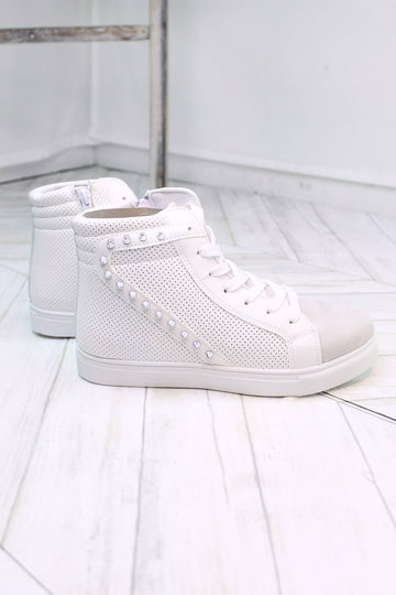 Freya White Studded High Top Sneaker