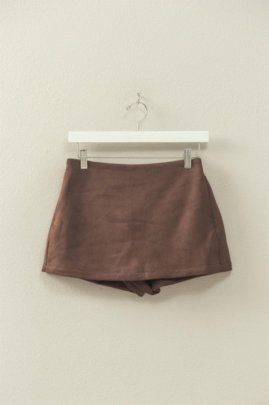 Dark Brown Suede Mini Skort