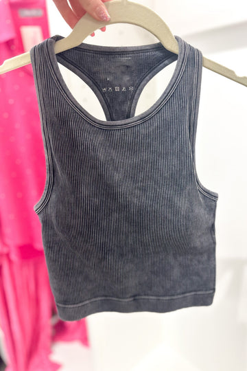 Charcoal Acid Wash Racer Back Ribbed Tank Top