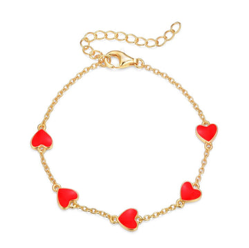 Enamel Heart Charm Bracelet - Red