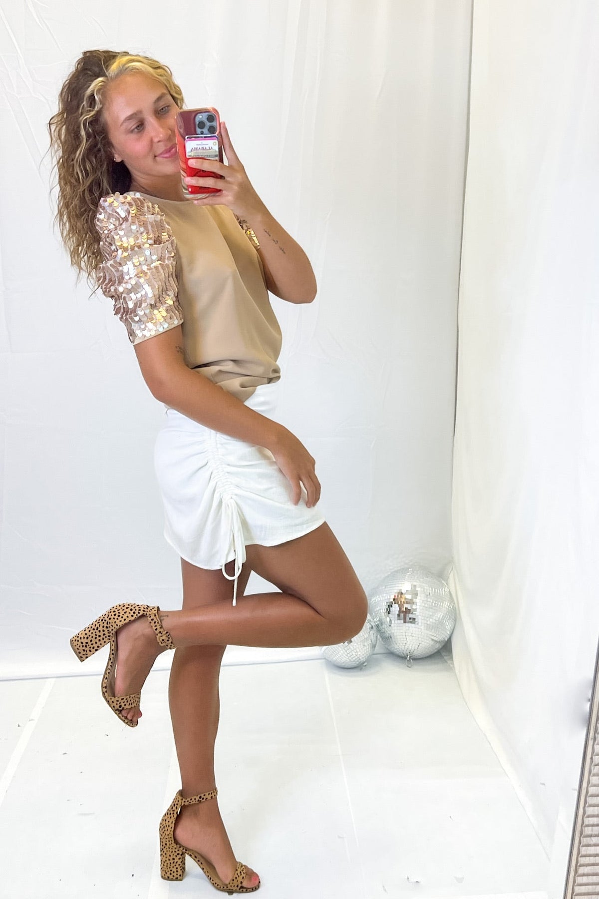 Mocha Sequin Puff Sleeve Top