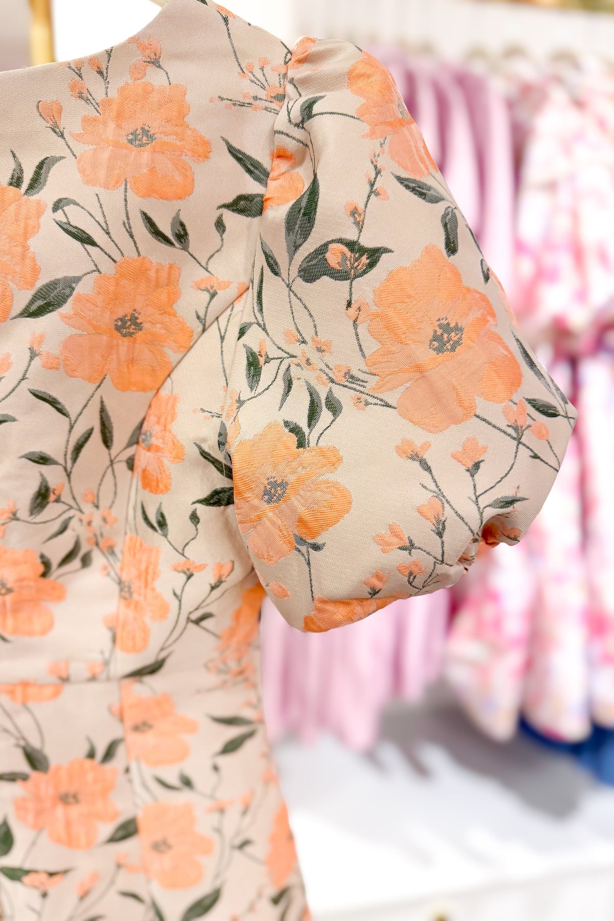 Orange Floral Puff Sleeve Mini Dress