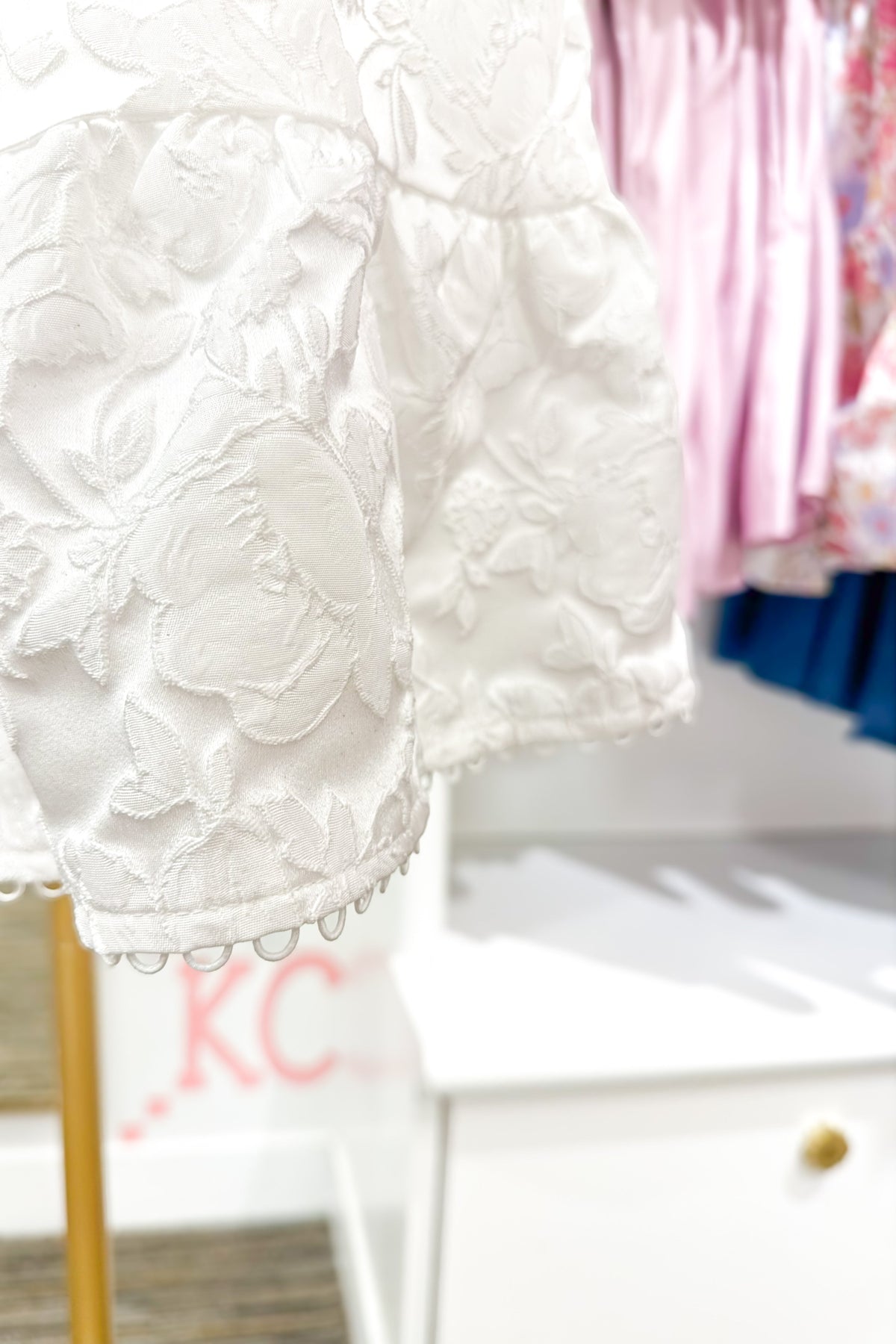 White Square Neck Jacquard Floral Mini Dress