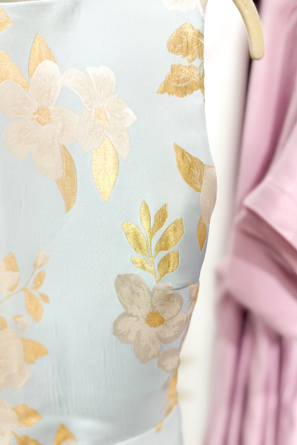 Sky Blue and Gold Floral Cutout Back Mini Dress