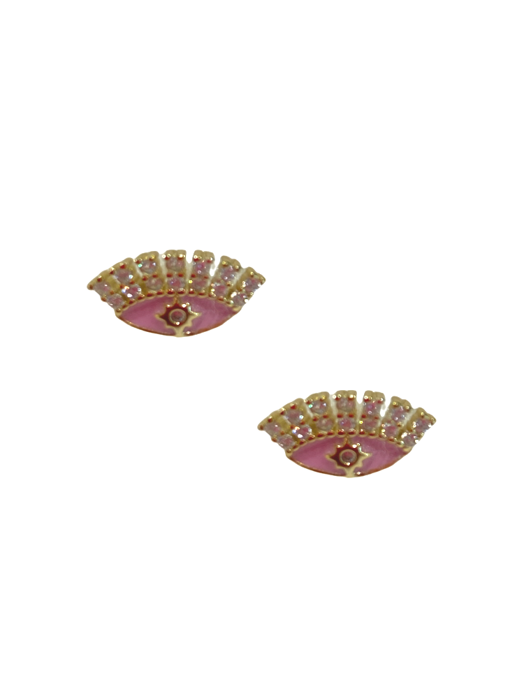 Eyelash Evil Eye Stud - Pink