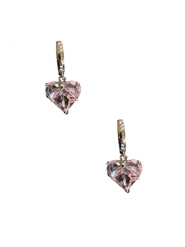 Silver Love Heart Earring - Pink