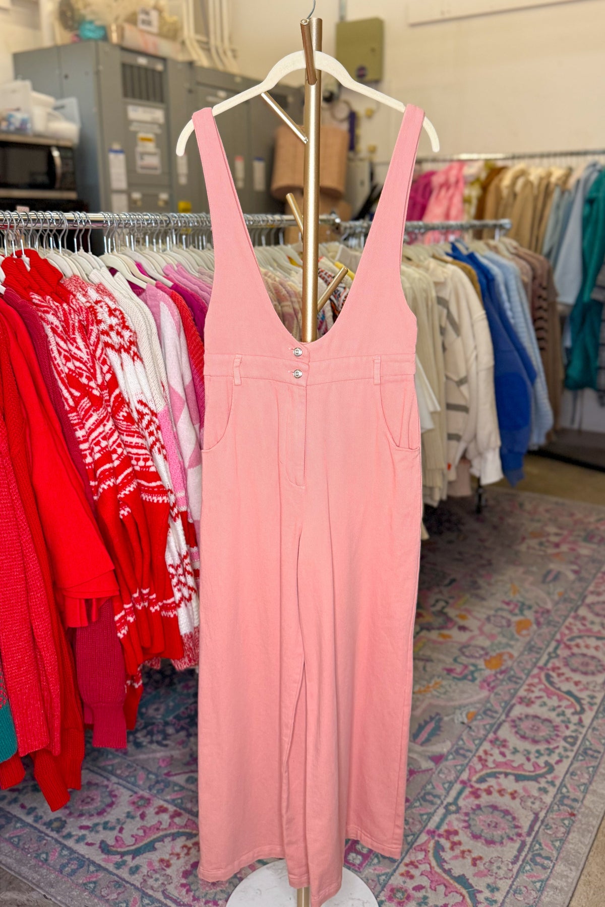 Mauve Pink Denim Wide Leg Overalls