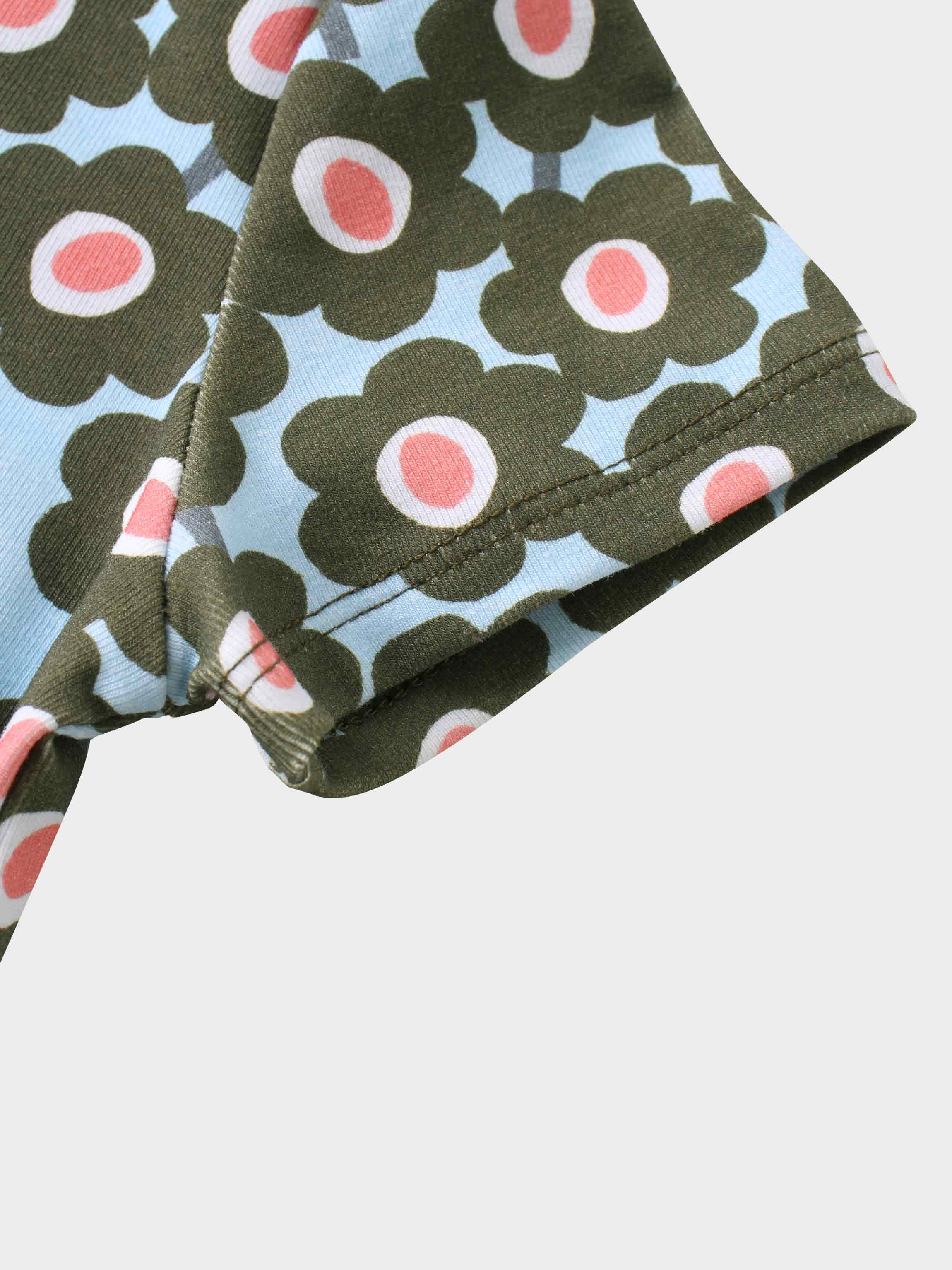 Green Flower Print Fitted Short Sleeve Shirt