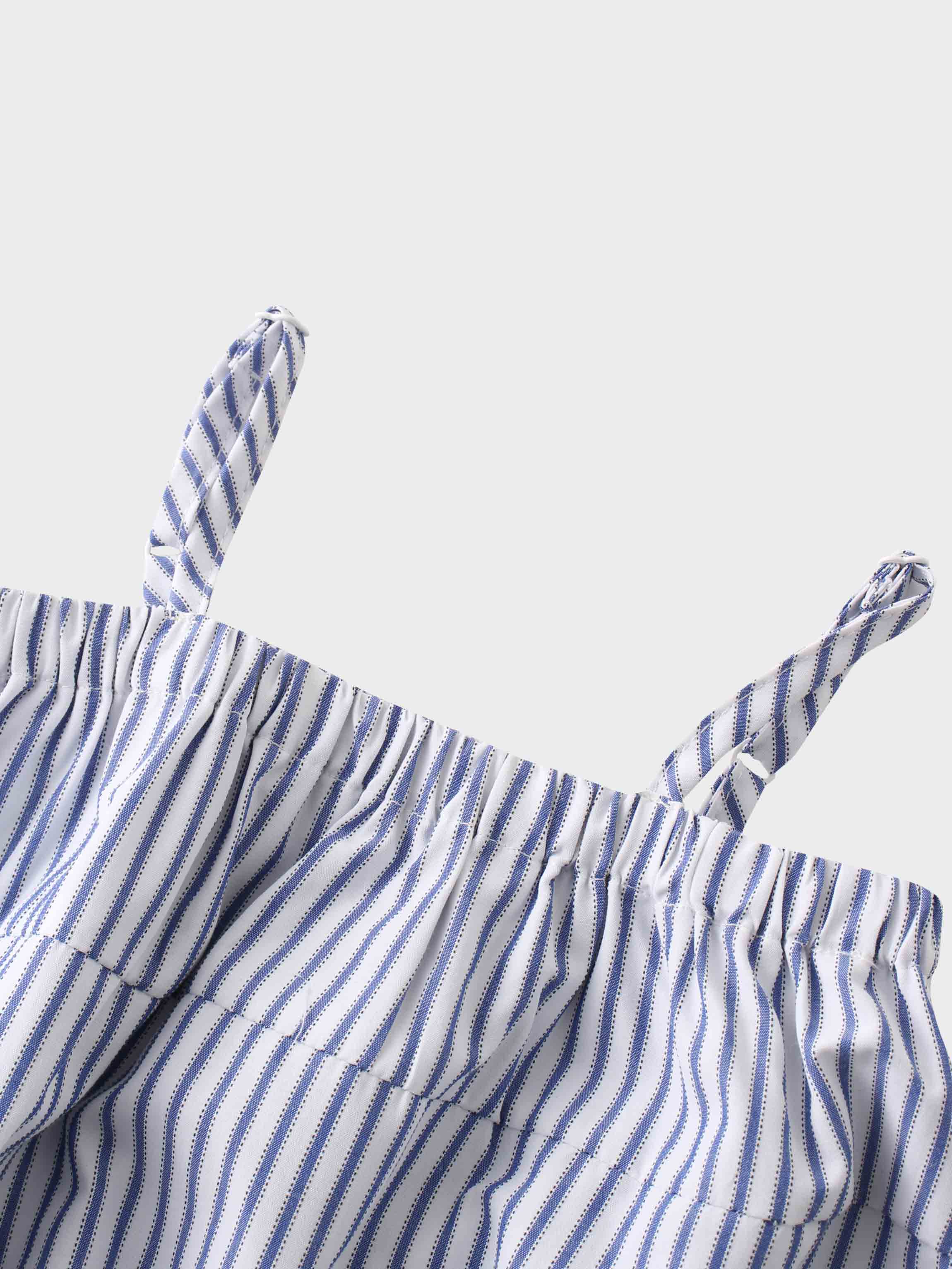 Striped Cotton Romper-Blue